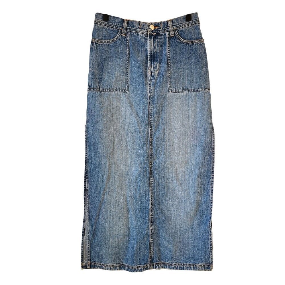 VTG BKE Buckle Y2K 90s Denim Jean Maxi Skirt Side Slits Women's 27 - Picture 1 of 10